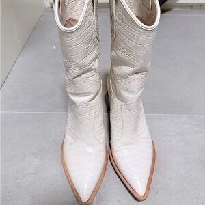 Fendi Cream Croc-Embossed Heeled Boots